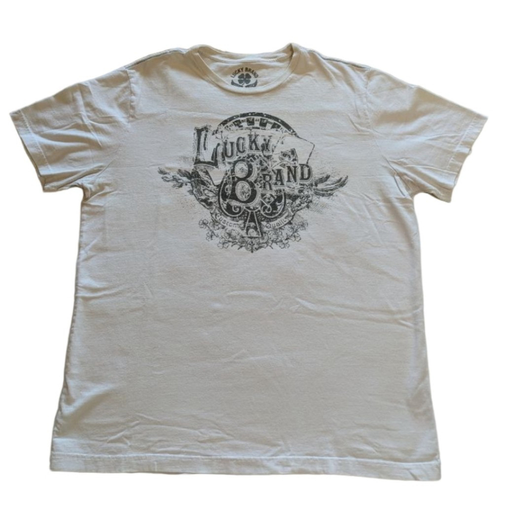 Men's Lucky Brand Cream Short Sleeve Graphic Tee XL 100% Cotton
